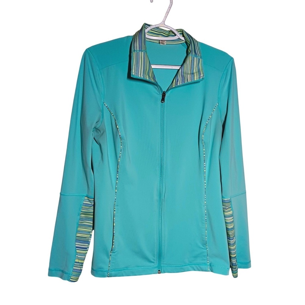 UA Gear Womens L Aqua Blue Multi Athletic Fit Full Zip Track Jacket Stretch